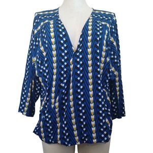 THE ODELLS Womens Blue Geometric Chevron V-Neck Wrap Blouse Rayon Large